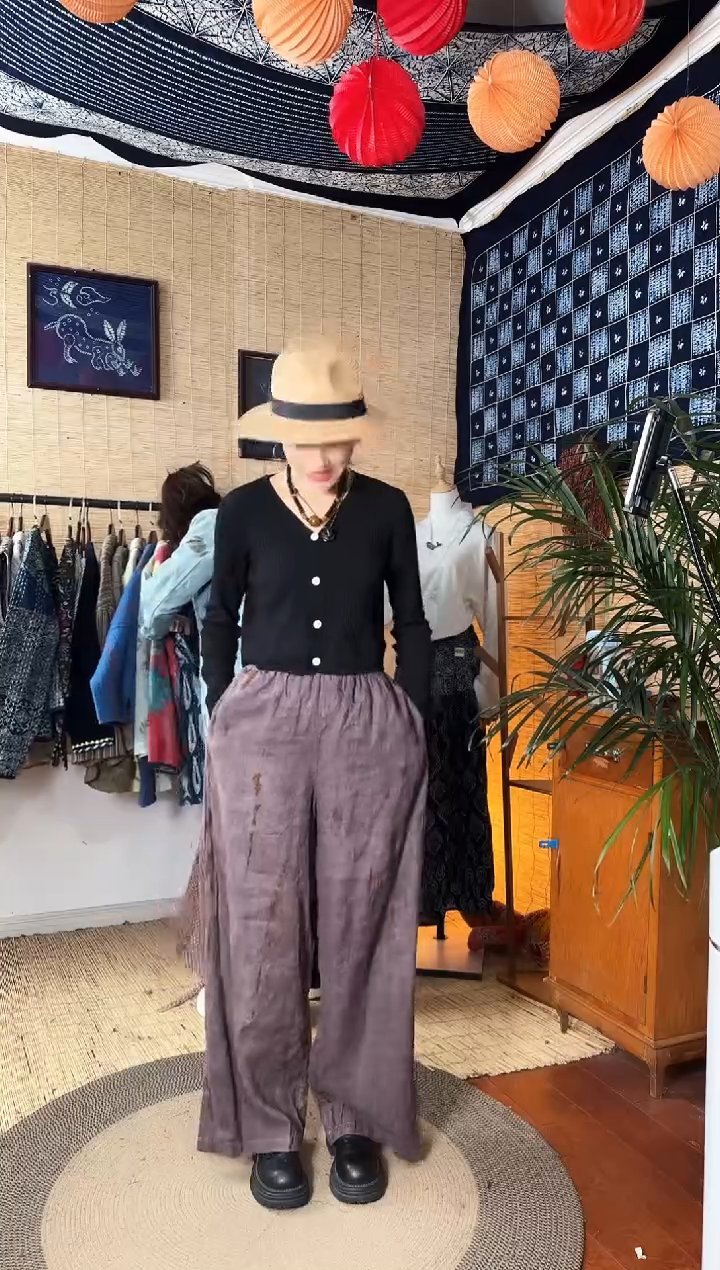 【闪购商品】设计师款亚麻阔腿裤