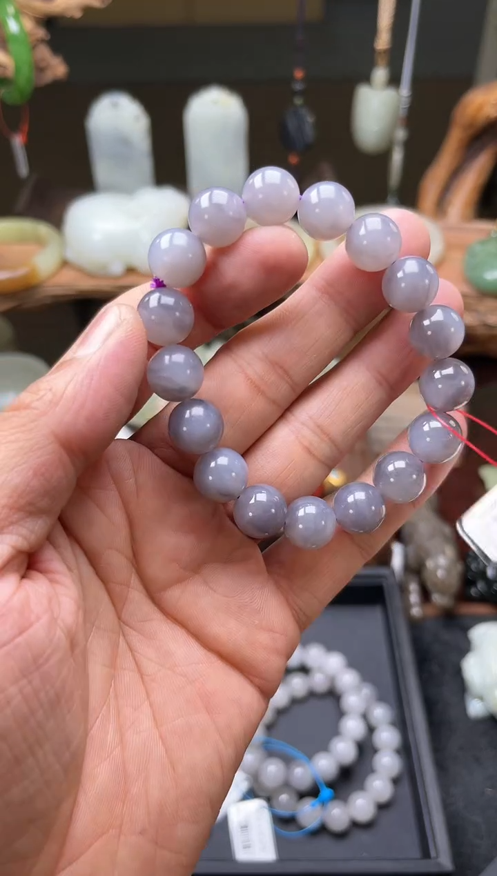 【闪购商品】和田玉手串未镶嵌卡12青海冰烟紫 圆珠 9006111