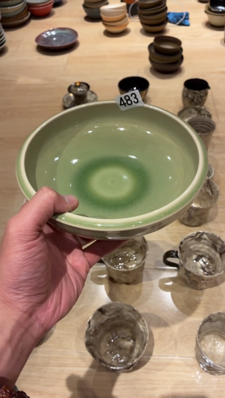 瓷片快****o483玻化绿厚边盘1个