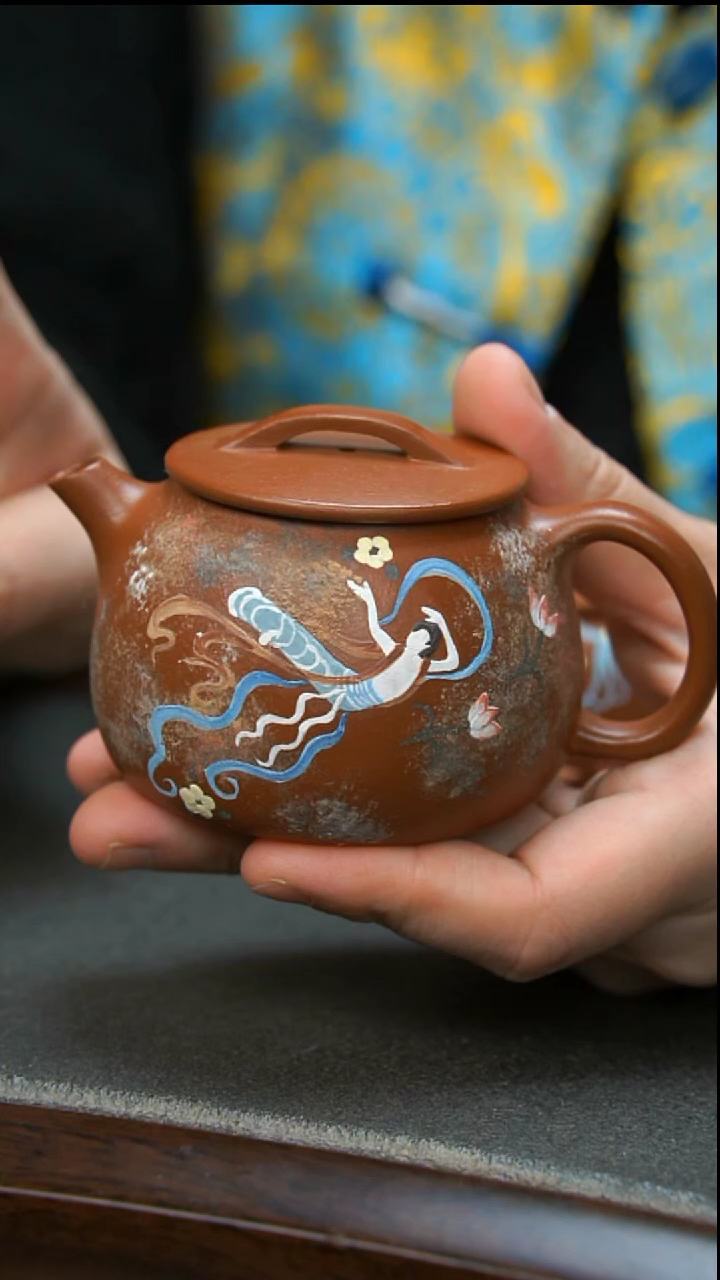 【闪购商品】紫砂茶壶朱泥敦煌平盖壶 半手工