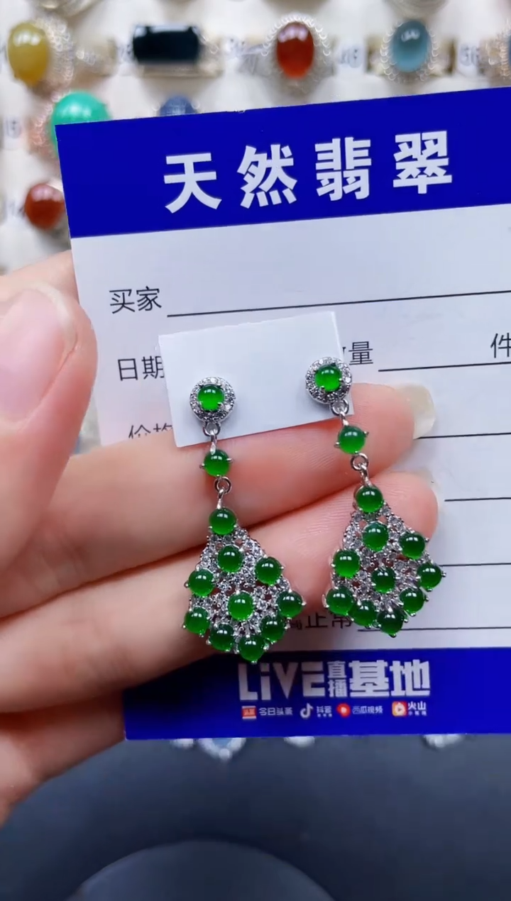 银S925镶嵌翡翠耳饰307