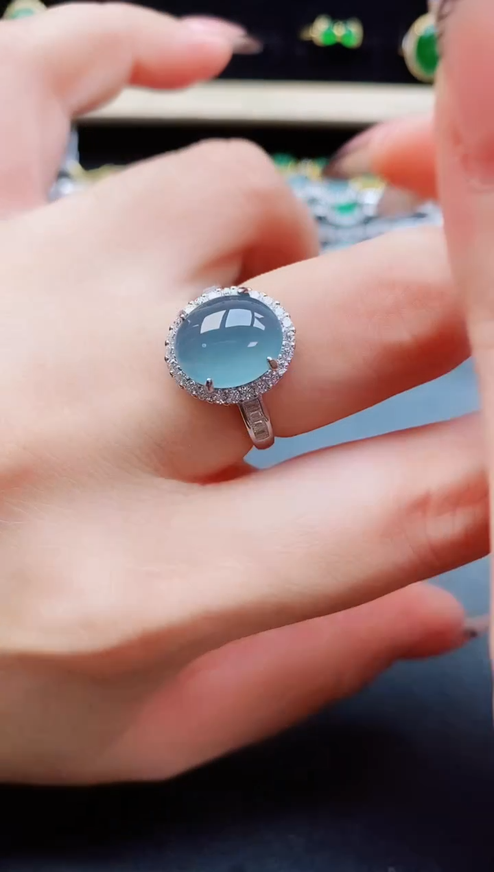 翡翠戒指银S925镶嵌50805