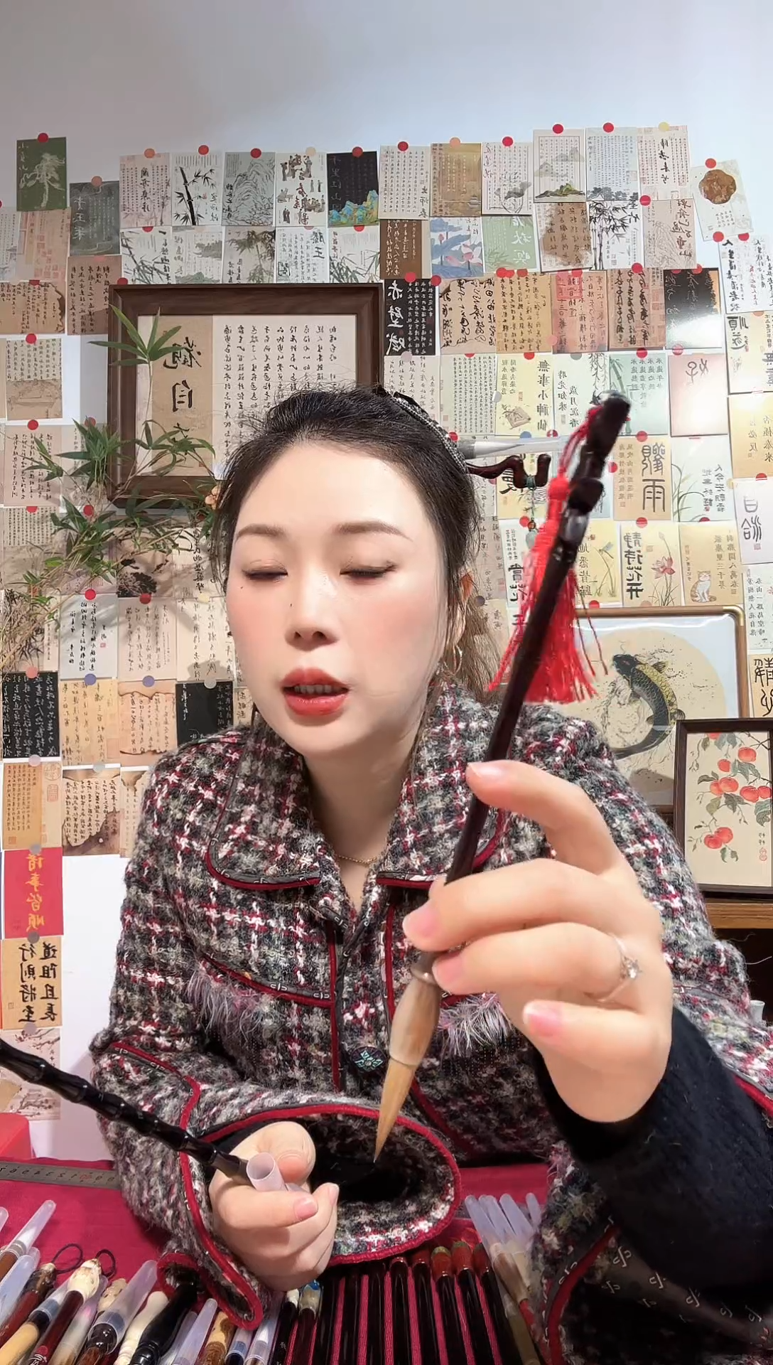 闪12 红檀牛角权杖笔杆纯狼毫出锋3.6（清水试笔）