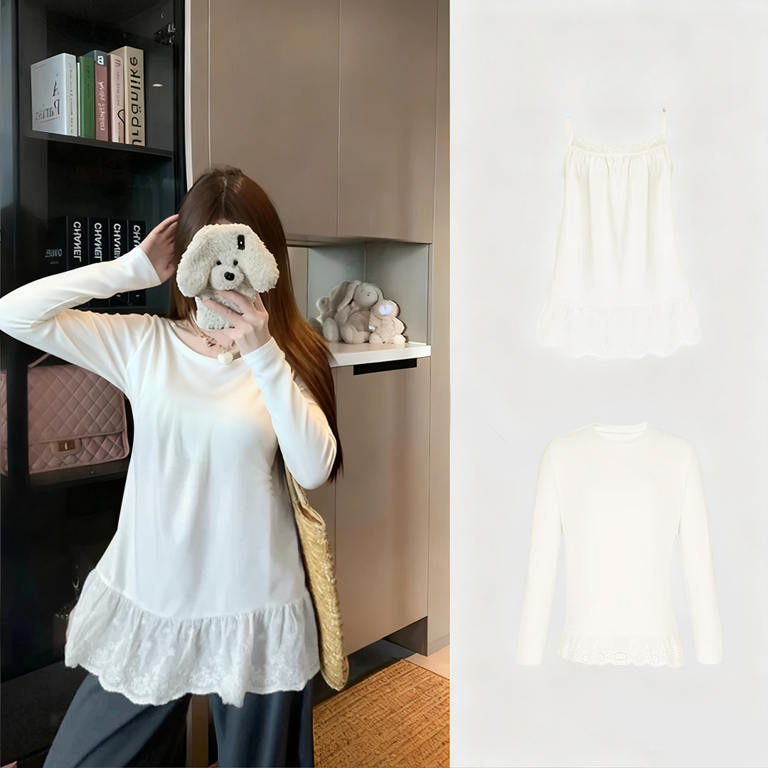 人棉+全额运补 百搭神器秋冬蕾丝内搭打底衫公主风长袖加绒T恤女