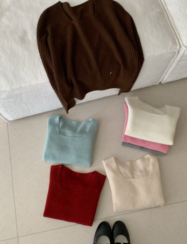 【素简.930111】秋冬新款复古100绵羊毛纯色方领羊毛衫（2.15福利）