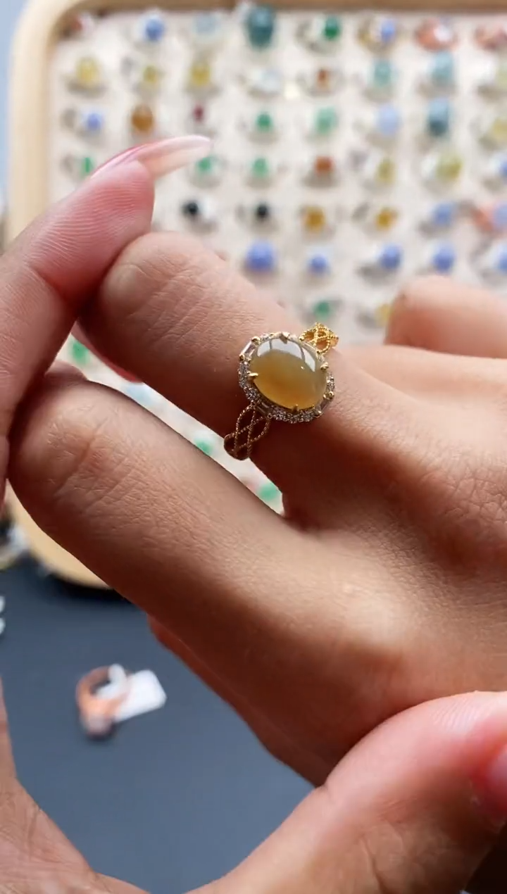 【闪购商品】翡翠戒指银S925镶嵌缅甸天然A货翡翠333 4+8