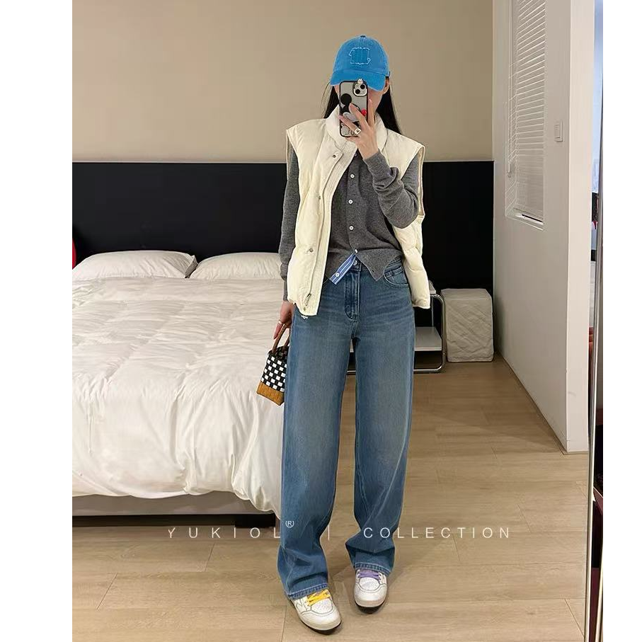 加绒）马年系列~应节时尚圈新宠儿~干净中性蓝窄版直筒裤