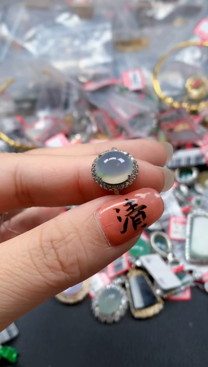 银S925镶嵌戒指翡翠天然A货缅甸翡翠