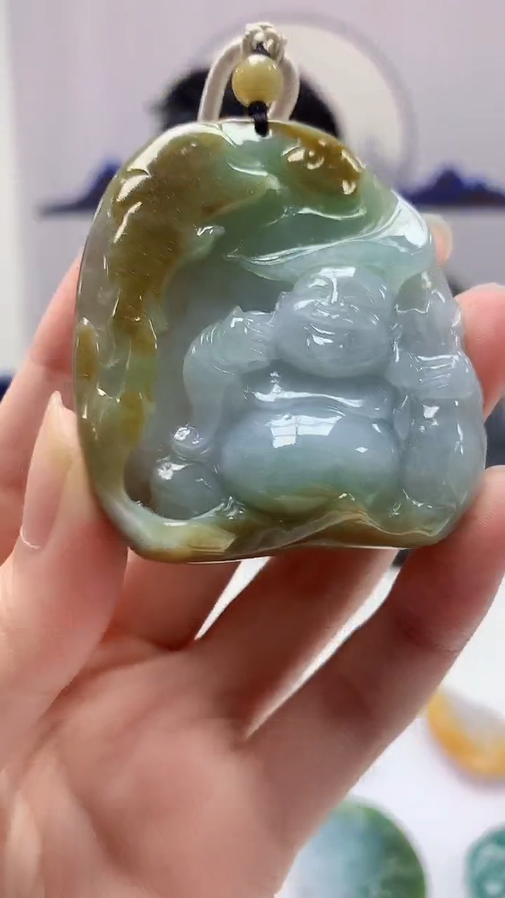 【闪购商品】定制翡翠未镶嵌5060zm-毛货挂件8佛公