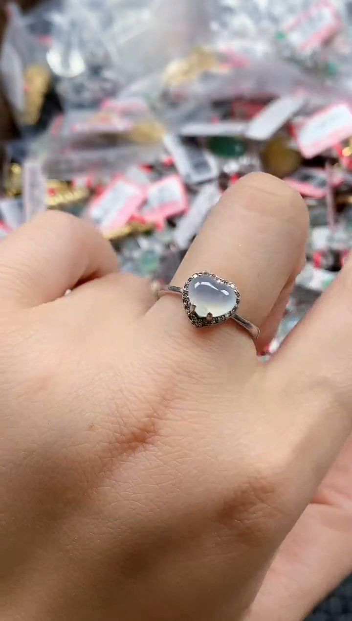 银S925镶嵌戒指翡翠天然A货缅甸翡翠