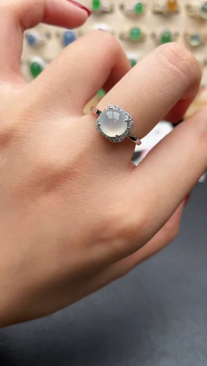 银S925镶嵌戒指翡翠一物一证一礼盒