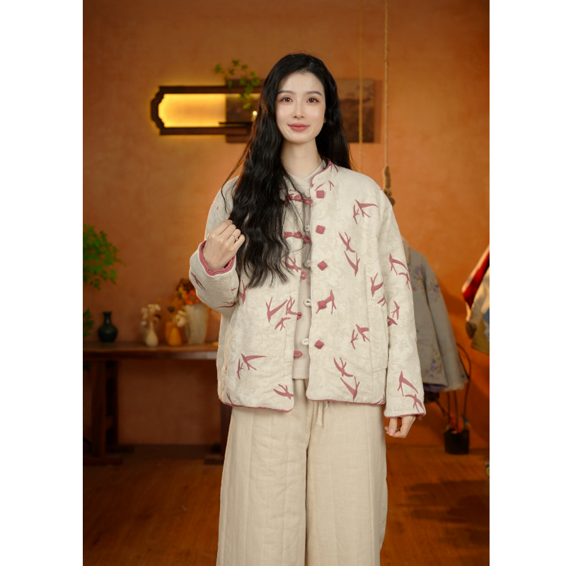 【飞花】25冬款新中式国风禅意麻棉双面穿刺绣棉服6604