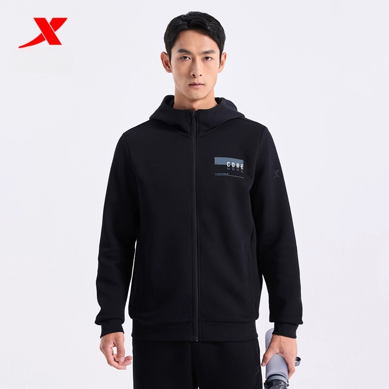 XTEP/特步男装休闲连帽开衫卫衣春秋新款男子户外跑步保暖外套