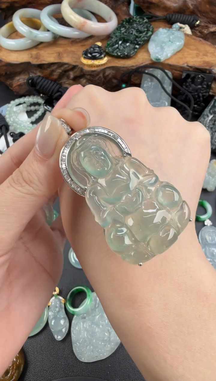 吊坠(不含链)18K金镶嵌翡翠别****我翡翠饰品-246