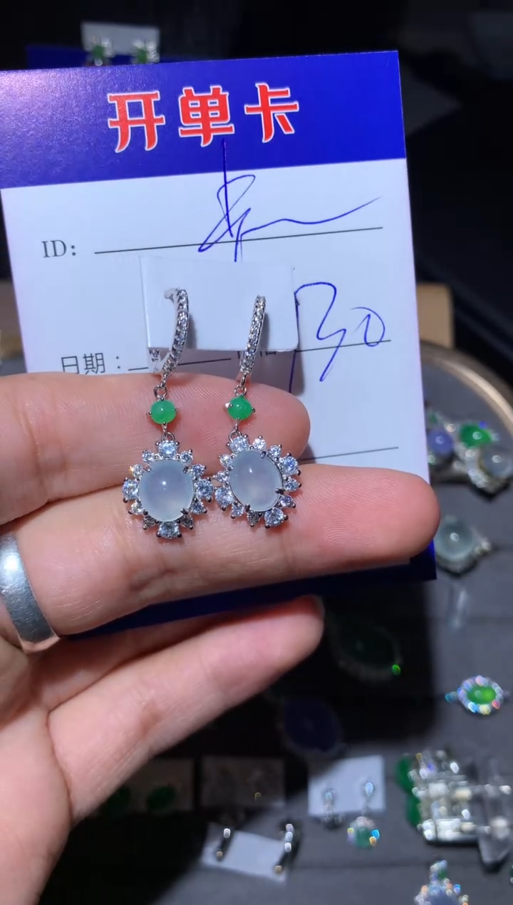 【闪购商品】翡翠耳饰银S925镶嵌定向 摩卡卡