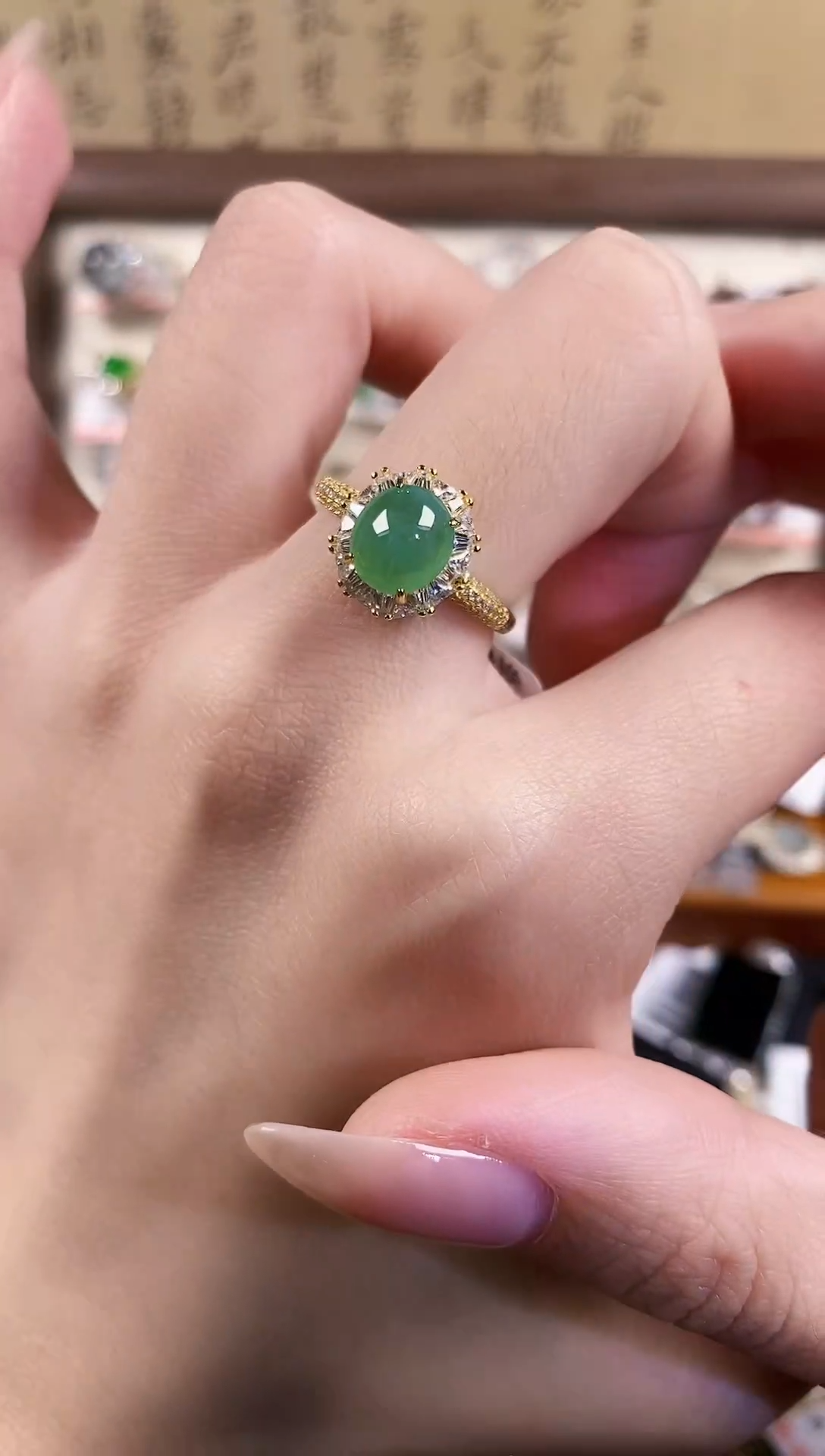 银S925镶嵌戒指翡翠 天然A货翡翠148