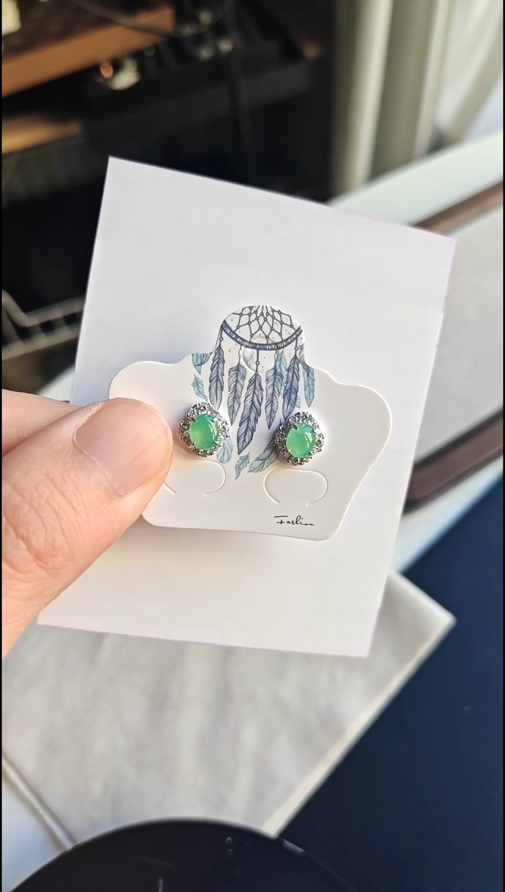 银S925镶嵌翡翠耳饰翡翠耳饰S925银镶嵌
