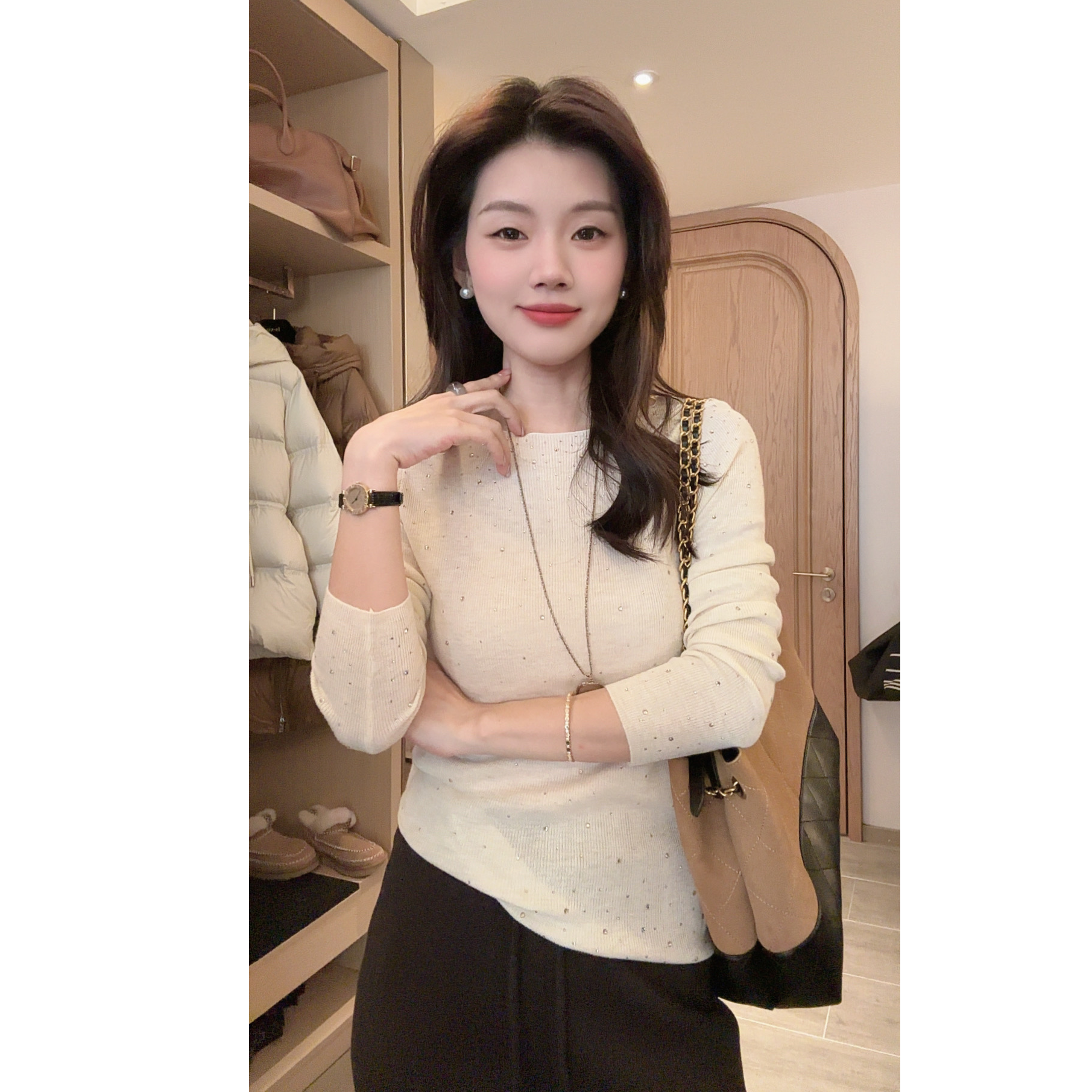 【暗涌星辰】·‘’绵羊毛烫钻毛针织衫百搭毛衣针织长袖