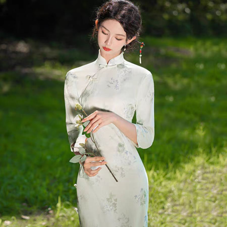 恬子梦 T713 春夏新款 青海棠 裙长120 女士旗袍