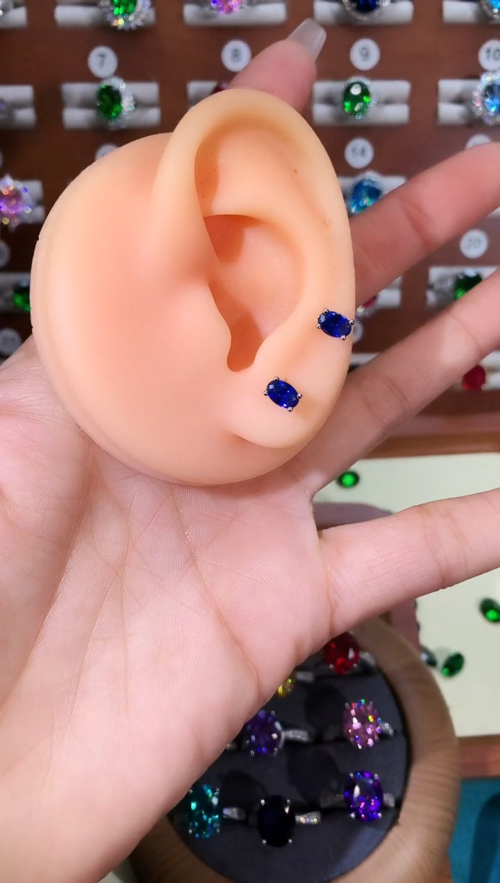 耳饰蓝宝石银S925镶嵌46白