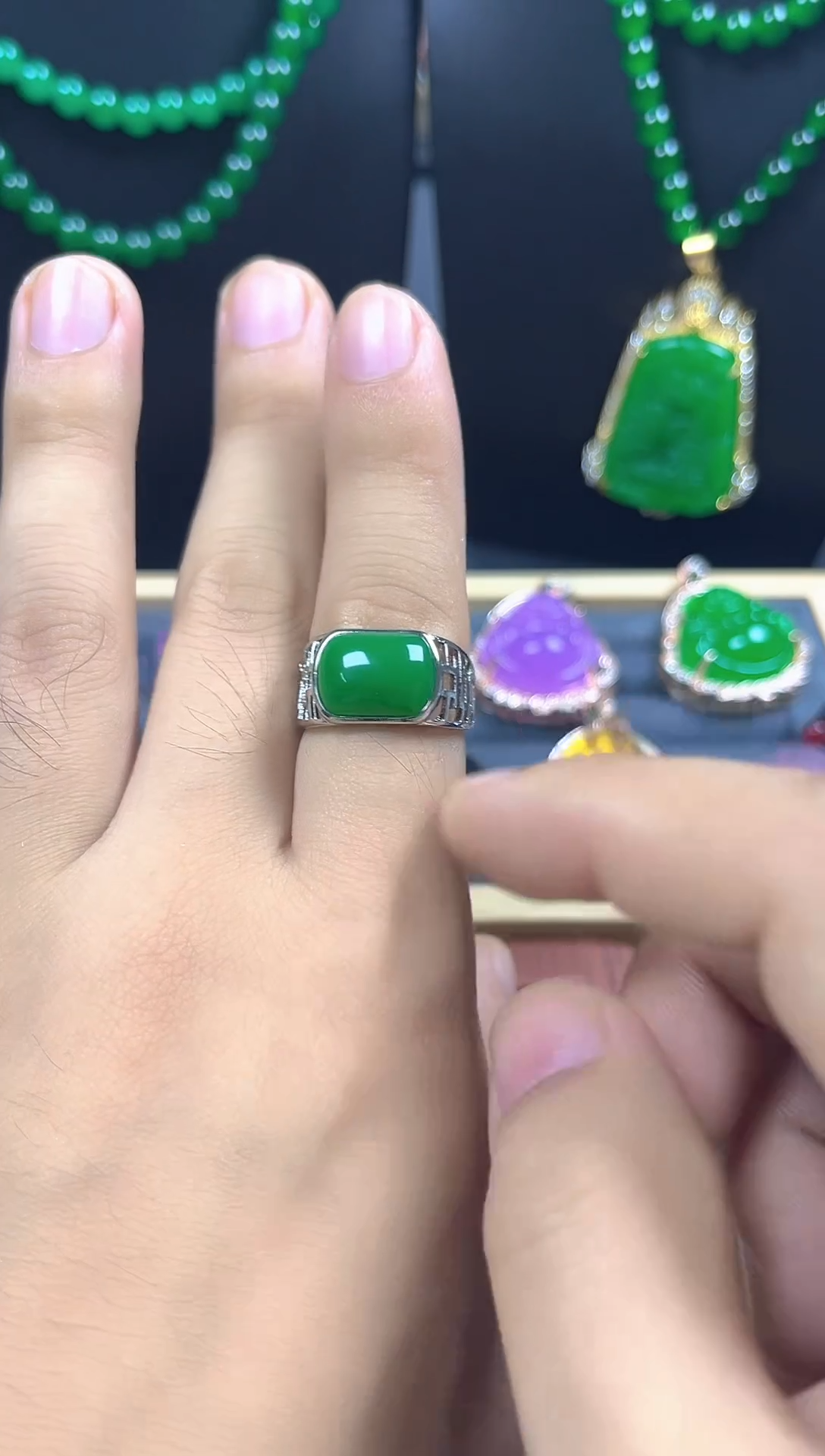 银S925镀金镶嵌戒指翡翠戒指