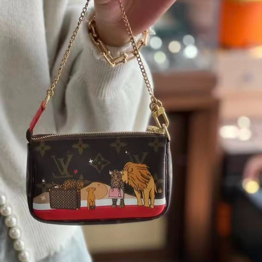 99新 LouisVuitton/路易威登 圣诞限定 小狮子老花mini  麻将包