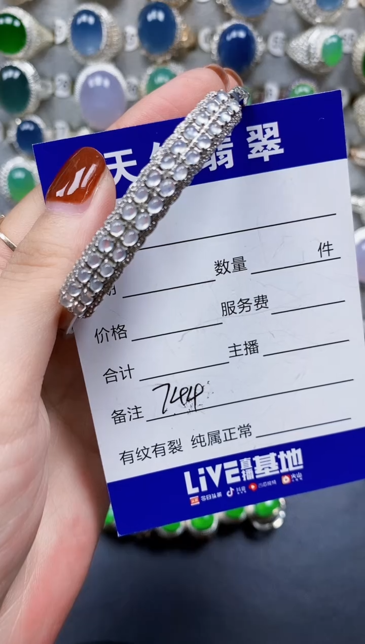 翡翠手镯银S925镶嵌744