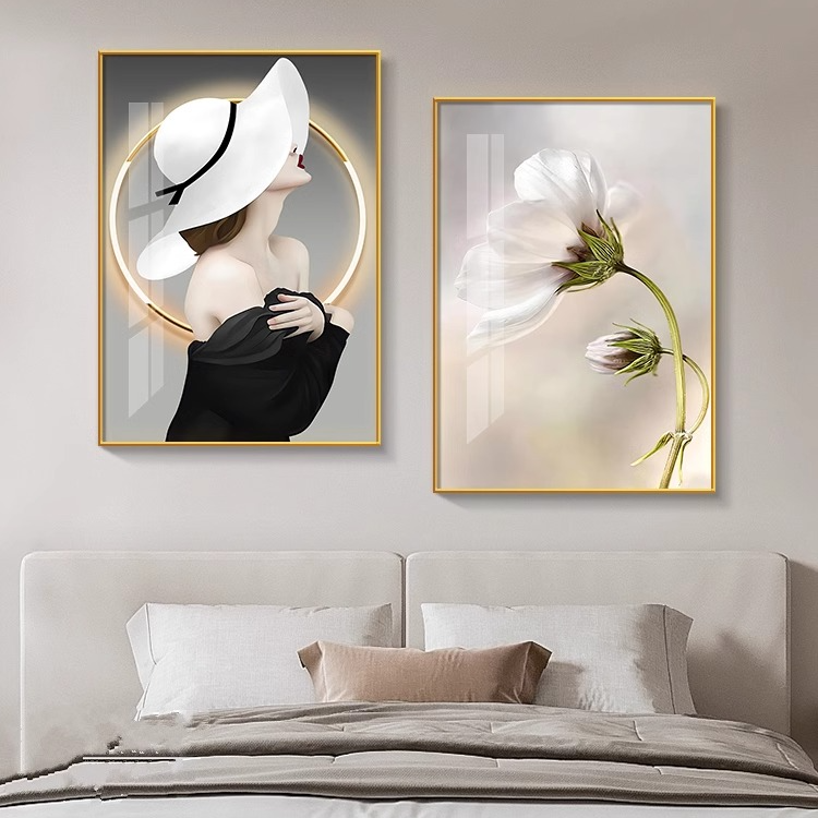  床头墙面装饰画现代简约卧室双联画北欧温馨房间背景墙客厅壁画