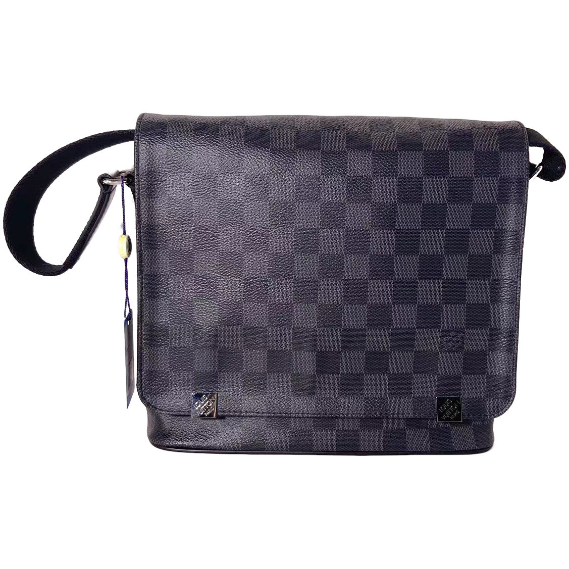 95新 LouisVuitton/路易威登 黑棋盘格翻盖斜挎包/220