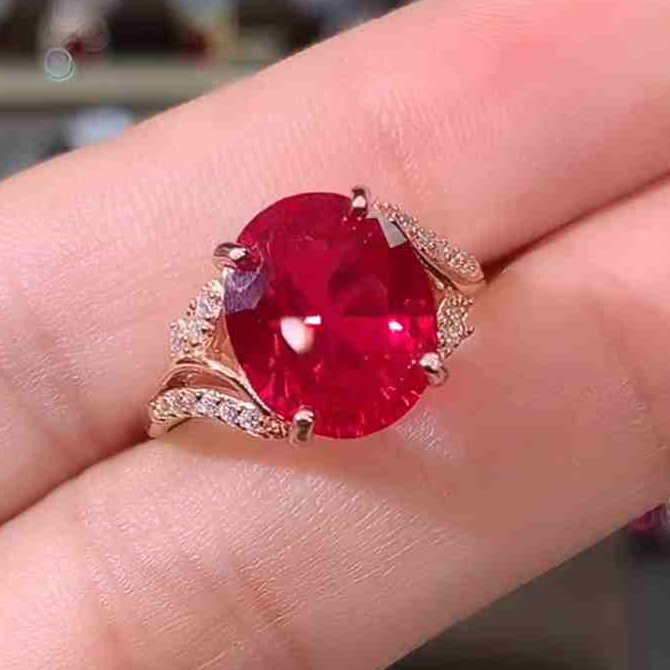 925银戒指  S925银戒指 大克拉 精切鸽血红色戒指玫瑰金