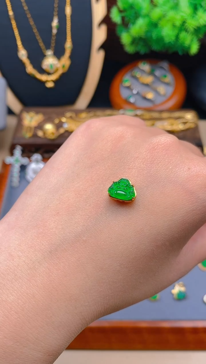 翡翠银S925镶嵌吊坠(不含链)佛公配饰