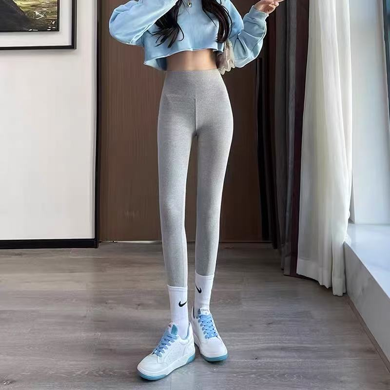 7633高腰字母印花棉感打底裤女可外穿显瘦紧身打底裤