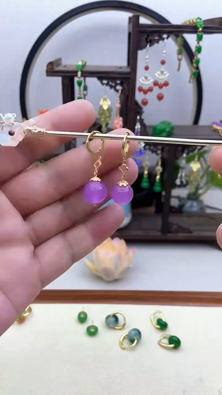 翡翠14K金镶嵌耳饰100号