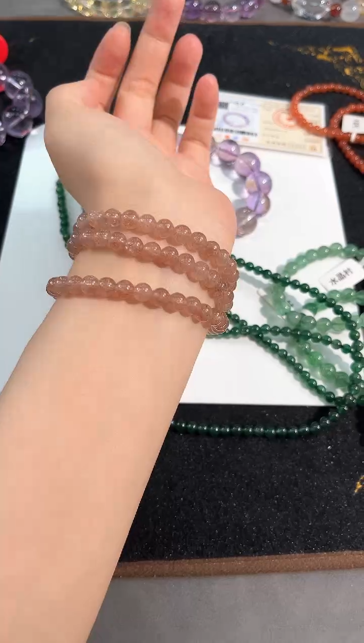 水晶手链未镶嵌32号芬达色草莓晶多圈6+mm