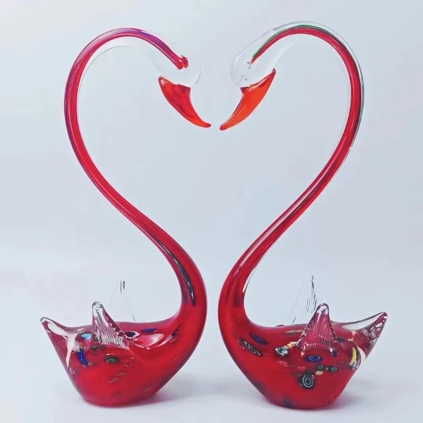 M812手工琉璃红色天鹅养迁送礼轻奢摆件情情侣粉色卧室创意陶瓷