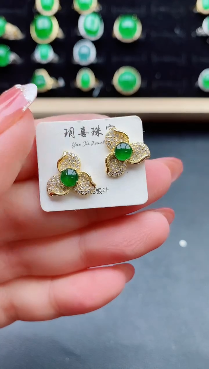 【闪购商品】翡翠耳饰银S925镶嵌508500