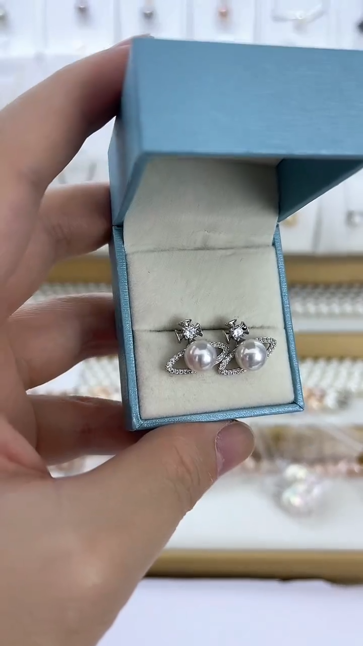 【闪购商品】淡水珍珠耳饰未镶嵌09天然极光珍珠奥白光耳钉希太后