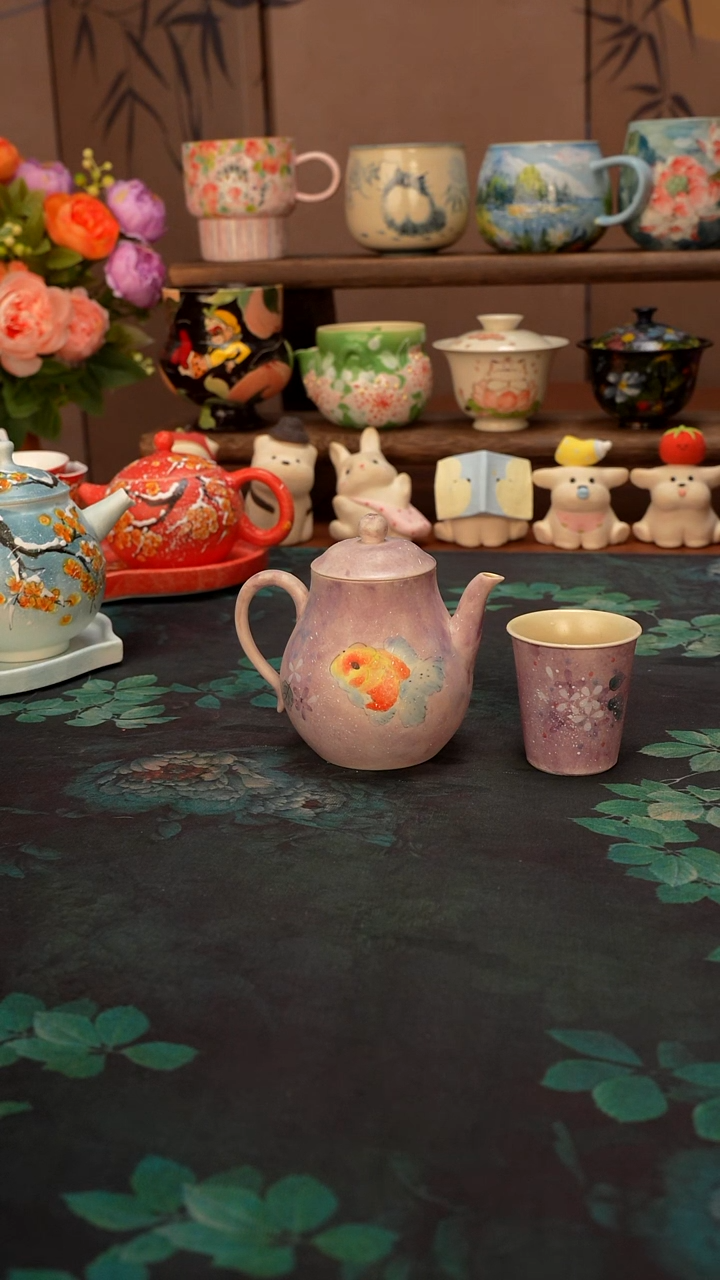 【落单】紫麟系列  小金鱼壶带闻香杯