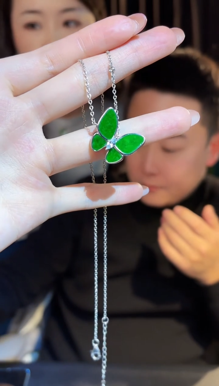 【闪购商品】翡翠颈饰银S925镶嵌缅料A货/支持复检/一件