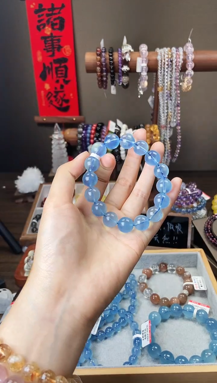 水晶手链未镶嵌13mm海蓝宝