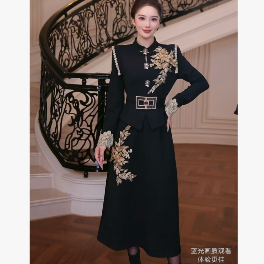 【芙娜妮】2025秋冬季时尚套装女款爆款洋气百搭连衣裙F2531259