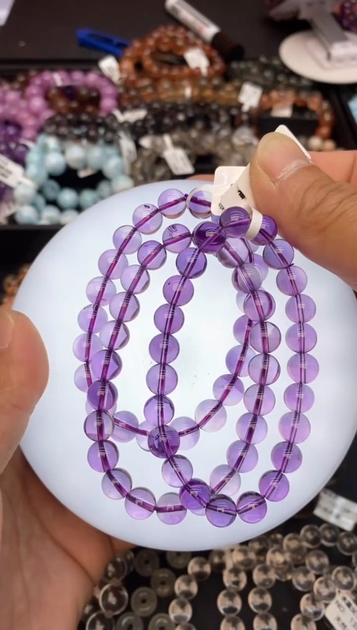 水晶手串未镶嵌A40 紫水 8mm+多样性发其一
