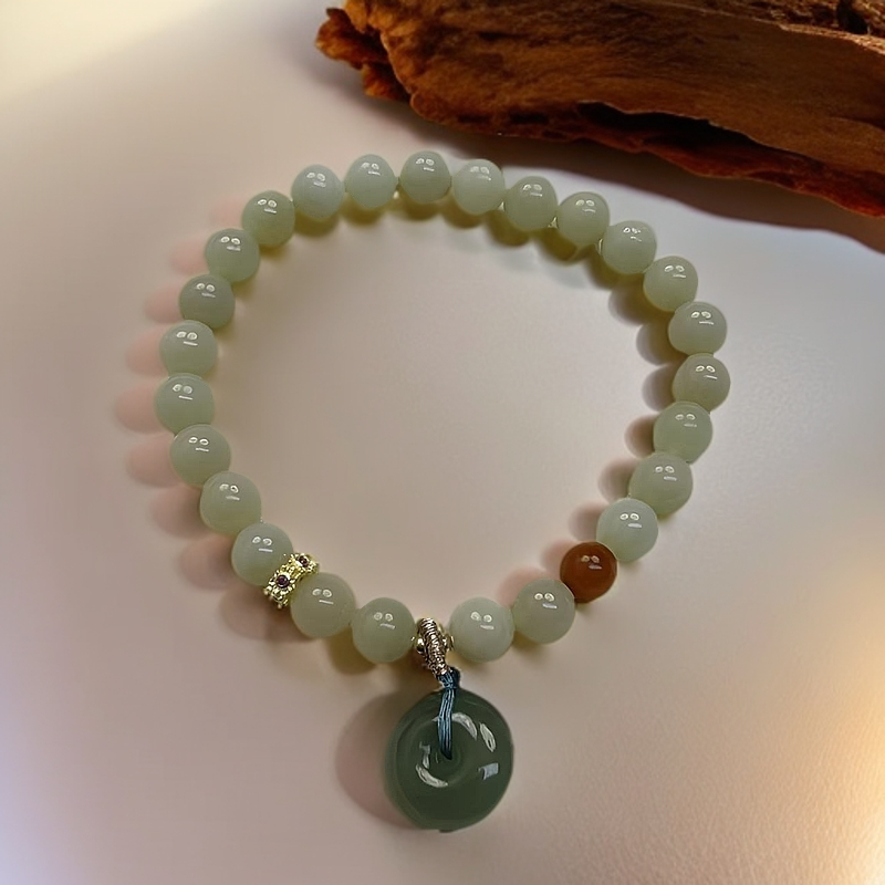 晴水白色手工白玉天然和田玉情侣搭配多宝平安扣男女款单圈串