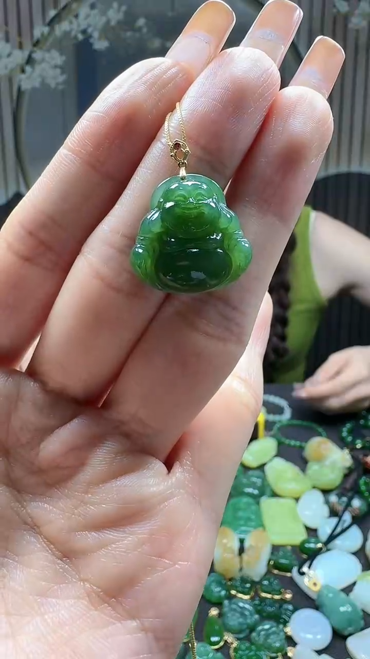 和田玉18K金镶嵌吊坠(不含链)1