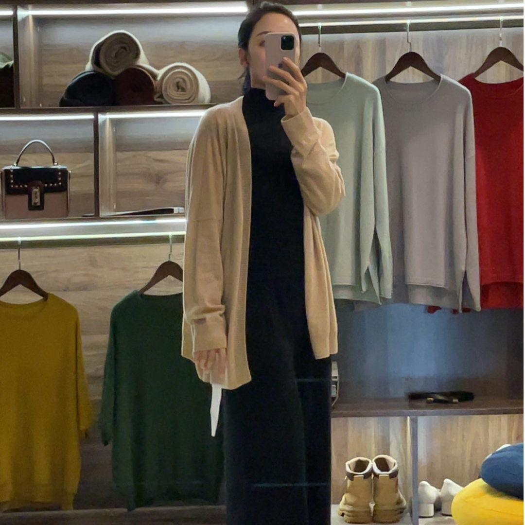 ANGZI早秋款丝羊绒针织开衫  宽松慵懒简约百搭