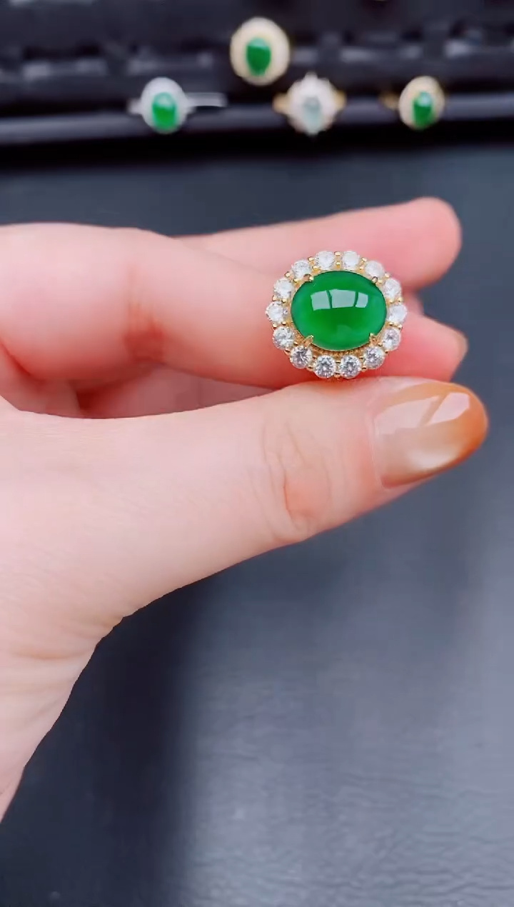 【闪购商品】翡翠戒指银S925镶嵌天然a货翡翠360