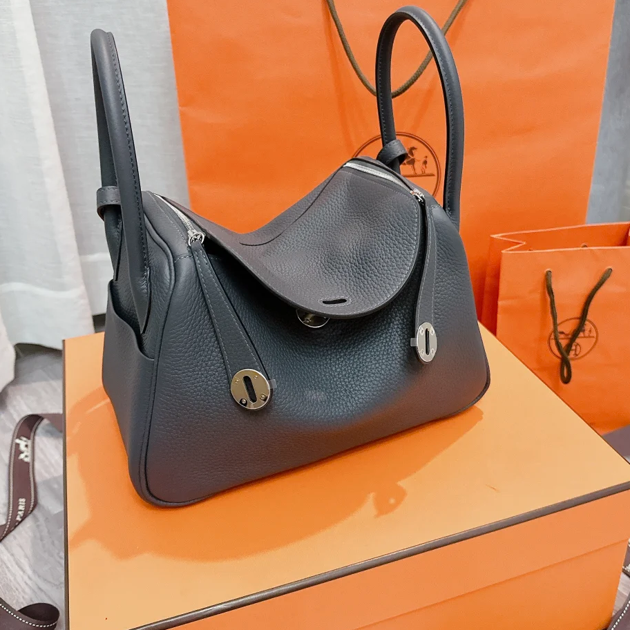 99新 Hermes/爱马仕 小花6欢 lindy 30 Y7蓝 TC皮 Y刻 银扣包