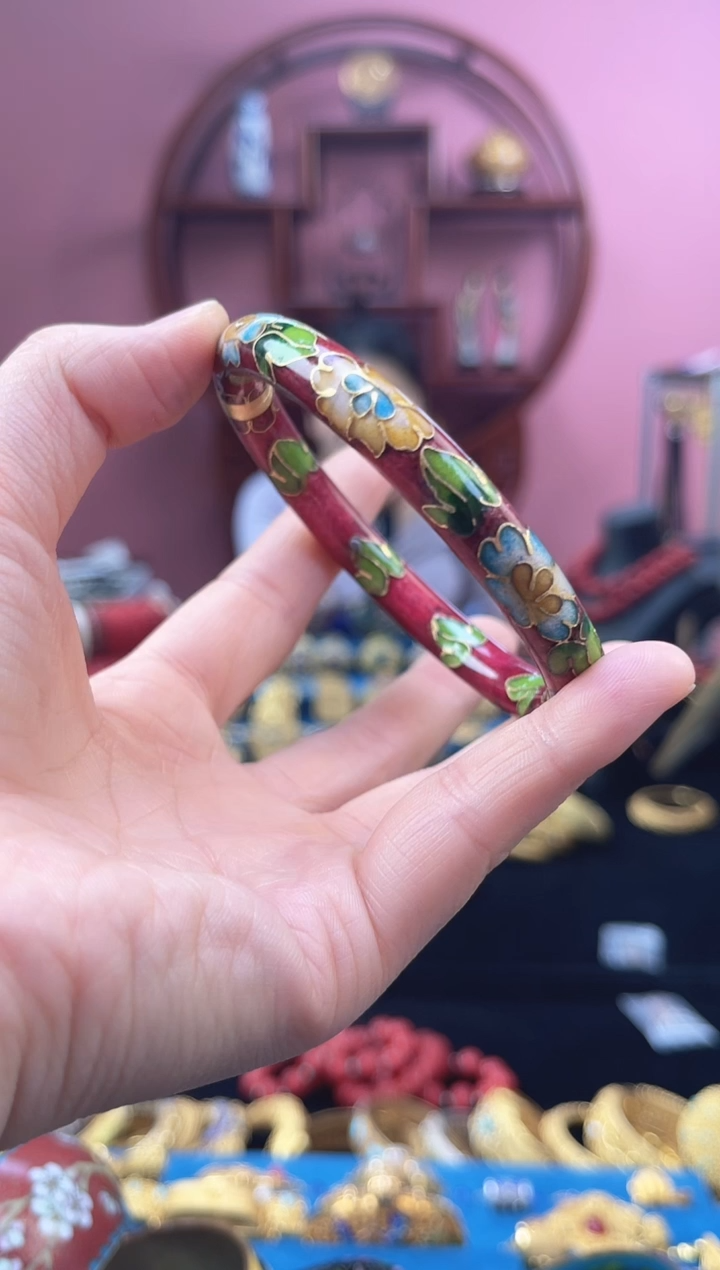 非遗 景泰蓝  开口镯 红色