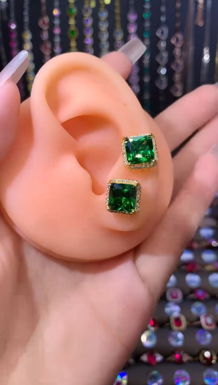 碧玺耳饰银S925镶嵌金色8