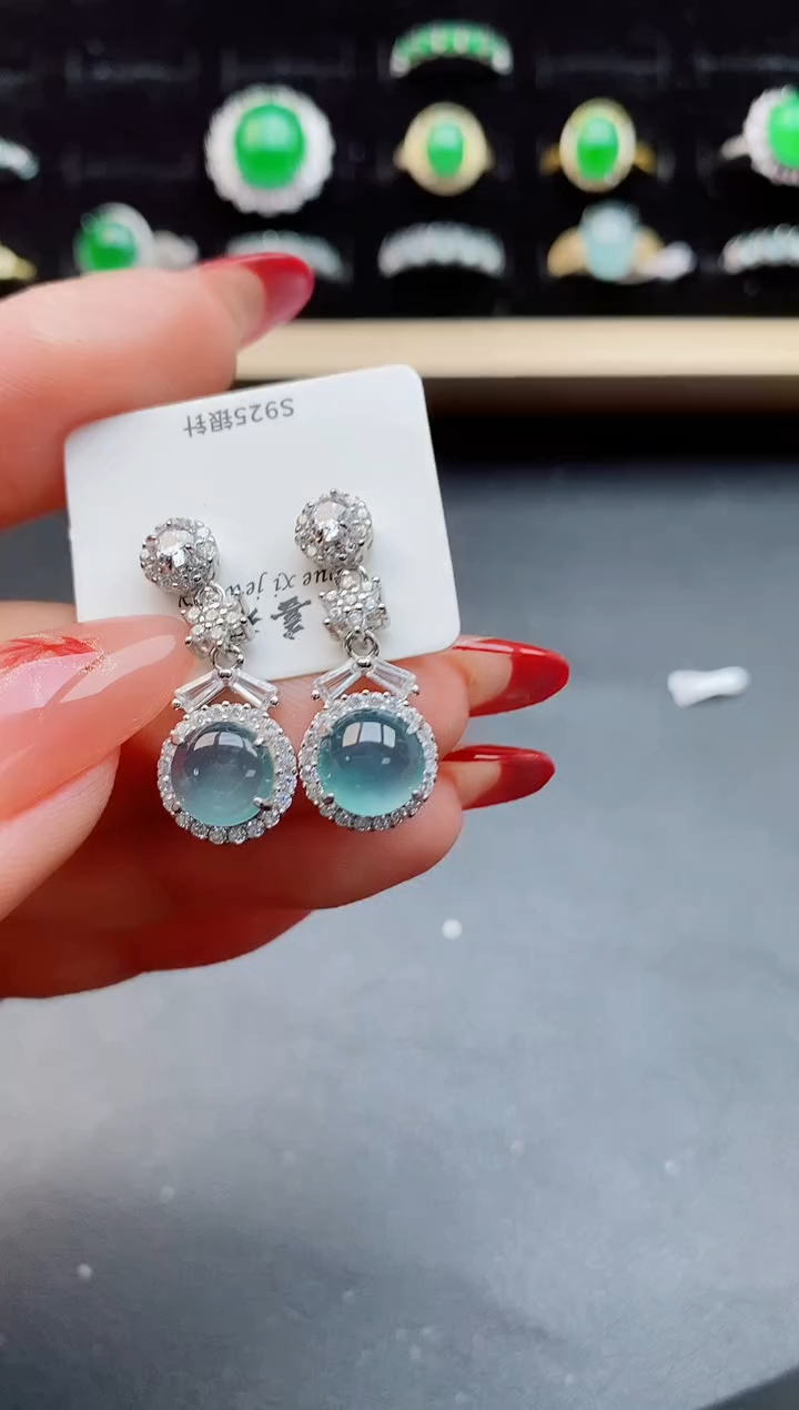 【闪购商品】翡翠耳饰银S925镶嵌1211